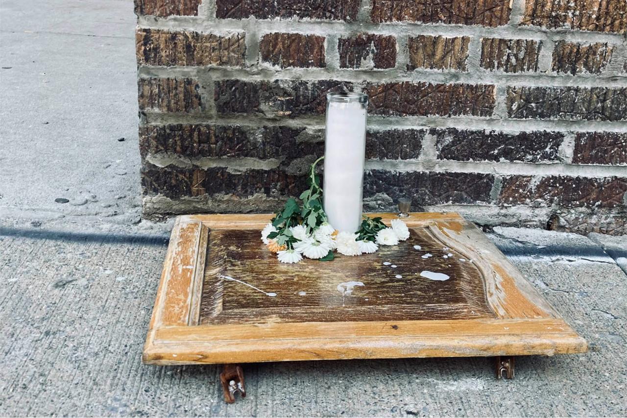 A memorial set up where the dead twins were found in the Bronx.